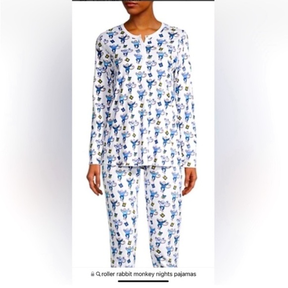 Roller Rabbit Monkey Nights 100% Cotton Pajama Set L Luxury Monkey Novelty Print - Picture 4 of 16